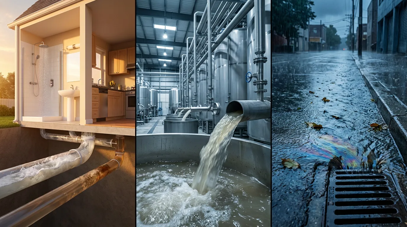 What are the three main types of wastewater?